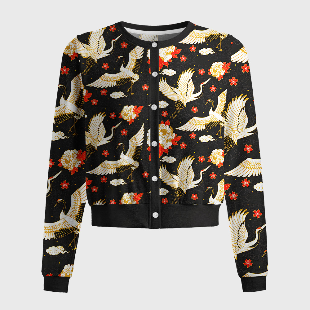 Tokyo-Tiger Celestial Cranes And Blossoms Women's Lightweight Cardigan