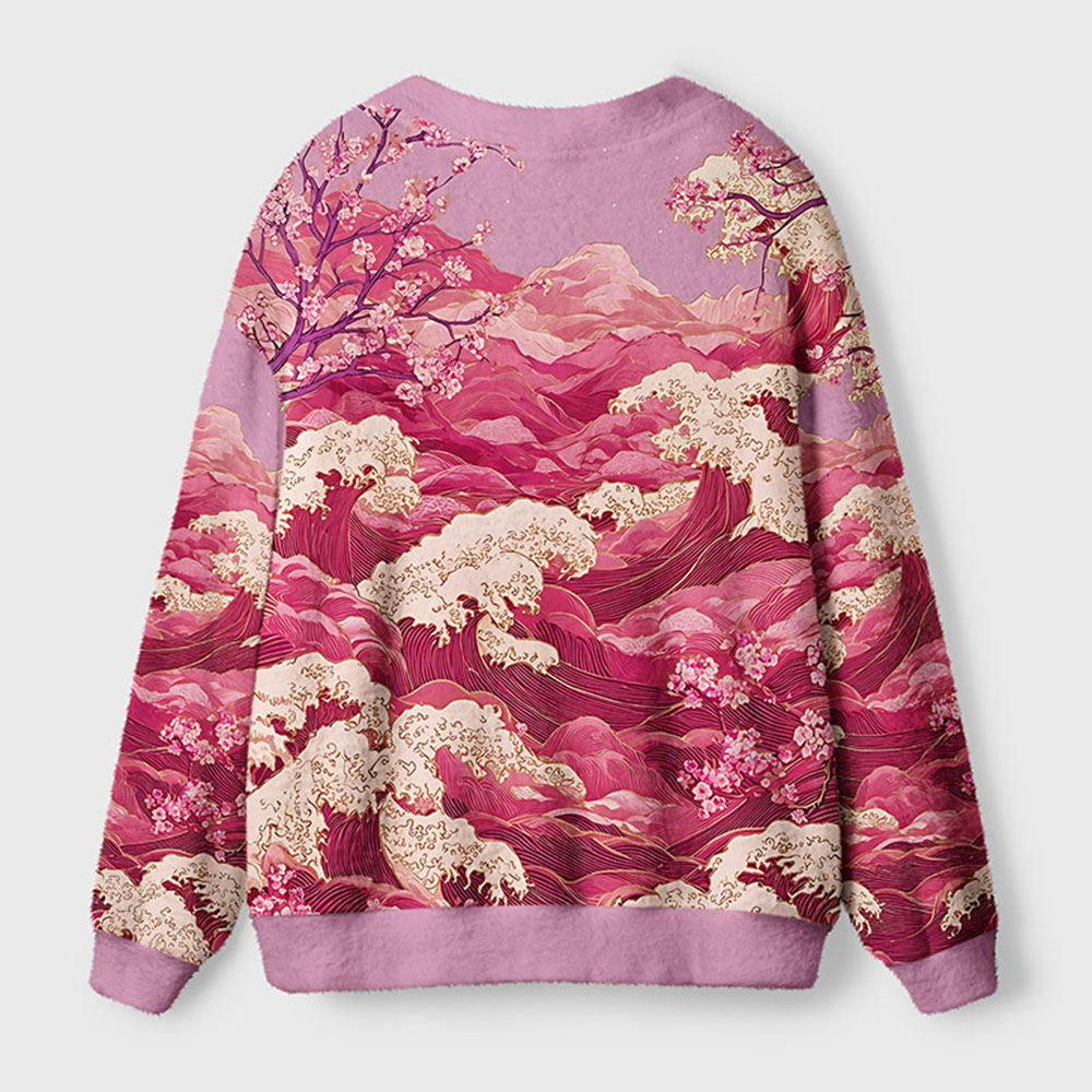 Tokyo-Tiger Moonlit Sakura Sea Ugly Cardigan Sweater