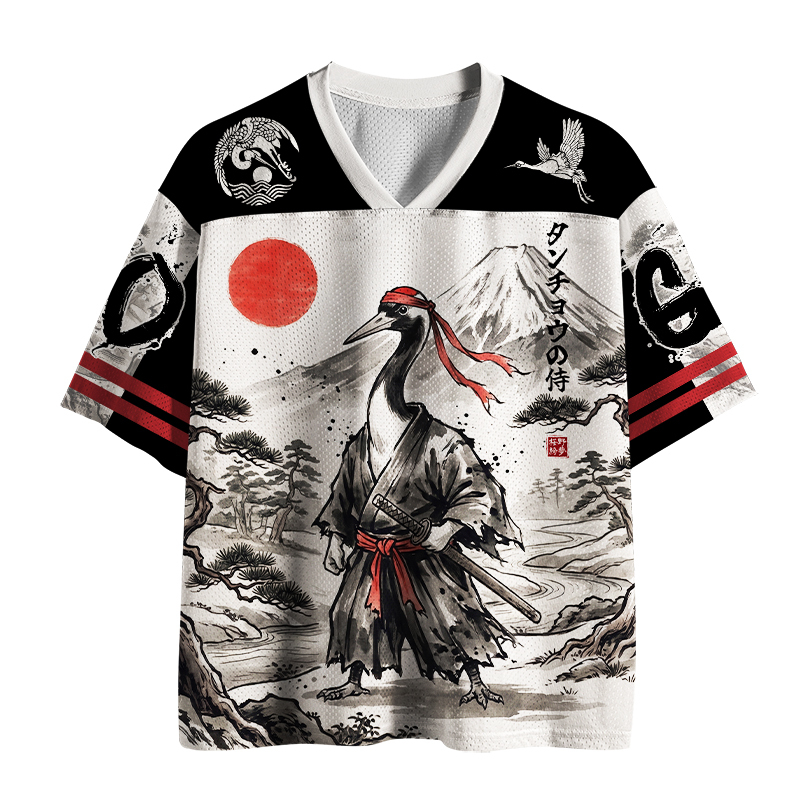Tokyo-Tiger Japanese Ink Wash Crane Samurai Mesh Jersey