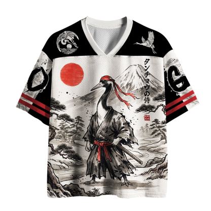 Tokyo-Tiger Japanese Ink Wash Crane Samurai Mesh Jersey