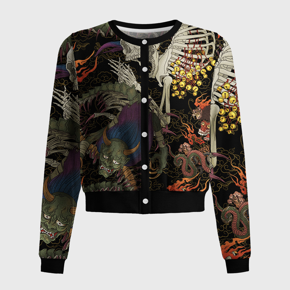 Tokyo-Tiger Japanese Yokai And Skeletons Women's Lightweight Cardigan