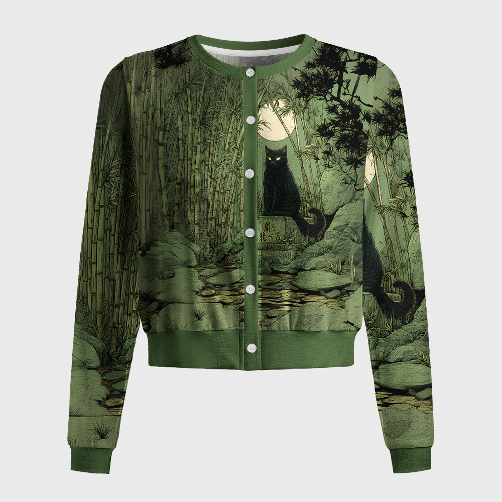 Tokyo-Tiger Cat Under The Moon Women's Lightweight Cardigan