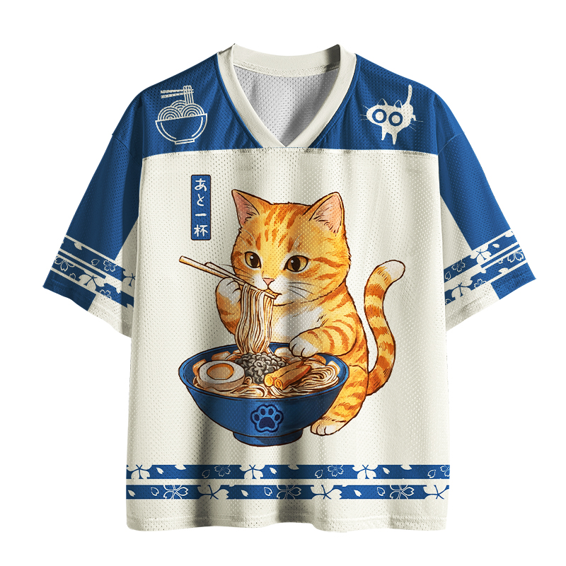 Tokyo-Tiger Cute Orange Cat Ramen Mesh Jersey