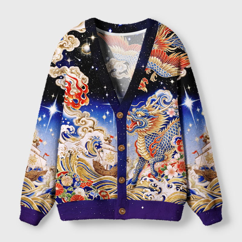 Tokyo-Tiger Dragon Phoenix Starry Ugly Cardigan Sweater