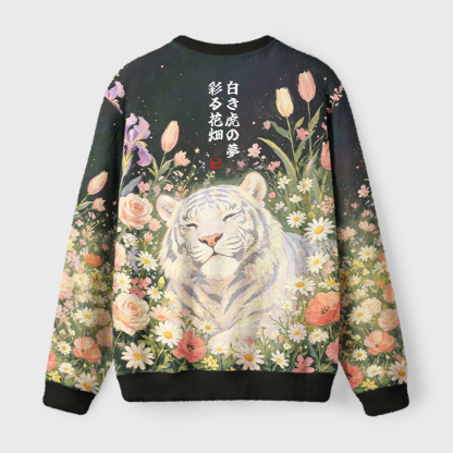 Tokyo-Tiger Blossom‑Wrapped Tiger Fuzzy Christmas Ugly Sweatshirt