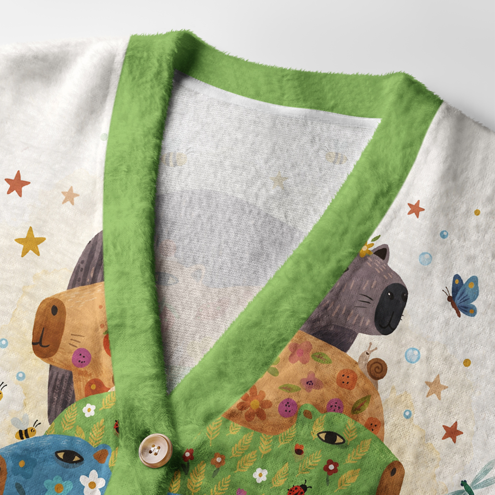 Tokyo-Tiger Colorful Capybaras Ugly Cardigan Sweater