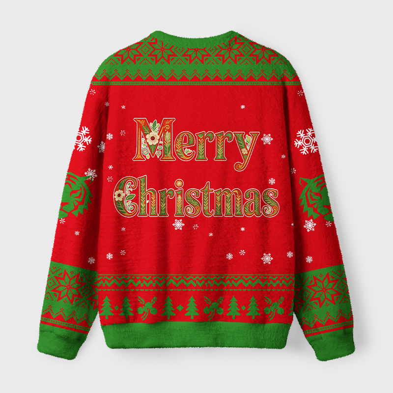 Tokyo-Tiger Japanese Auspicious Flower Tiger Fuzzy Christmas Ugly Sweatshirt
