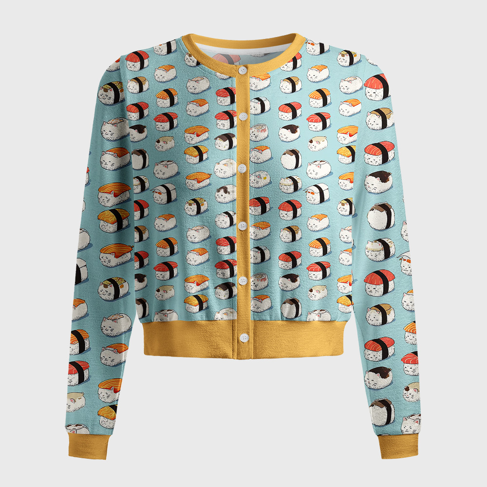 Tokyo-Tiger Funny Cat Sushi Women's Lightweight Cardigan