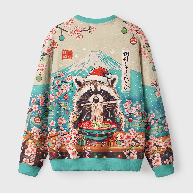 Tokyo-Tiger Please Give Raccoon A Discount Fuzzy Christmas Ugly Sweatshirt