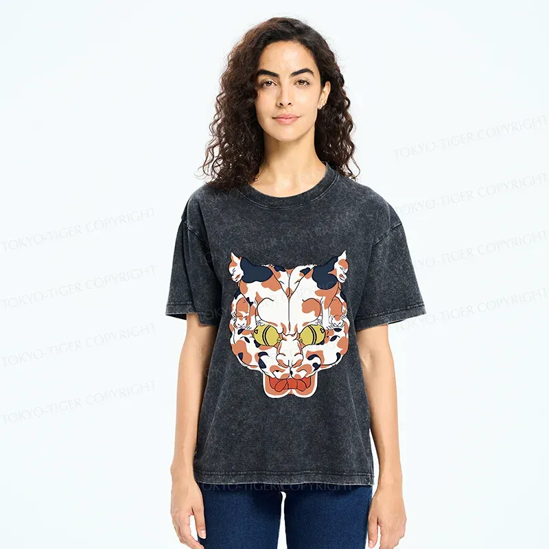 Tokyo-Tiger Complex Retro Cat Washed T-Shirt