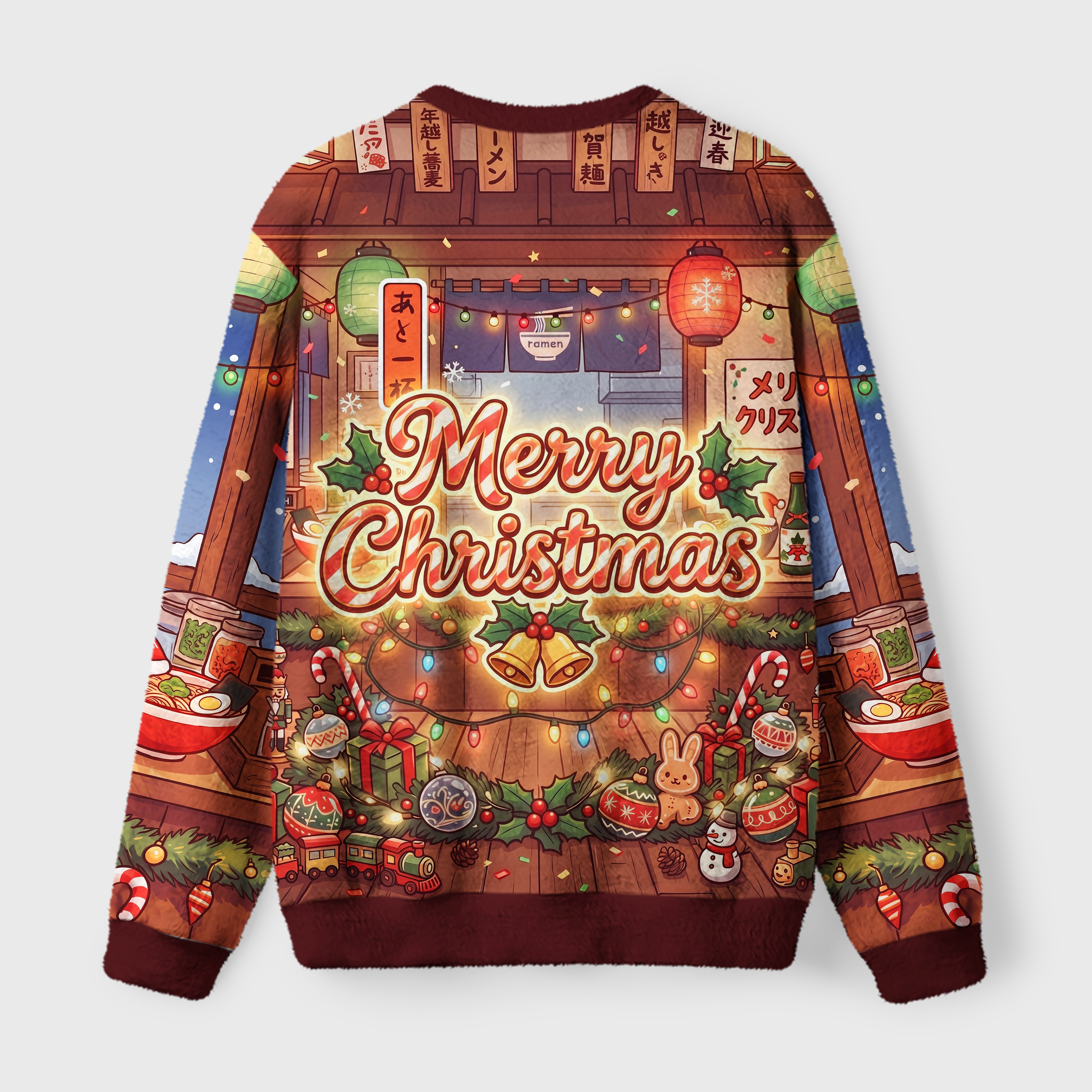 Tokyo-Tiger Japanese Ramen Shop Santa Bunny Fuzzy Christmas Ugly Sweatshirt