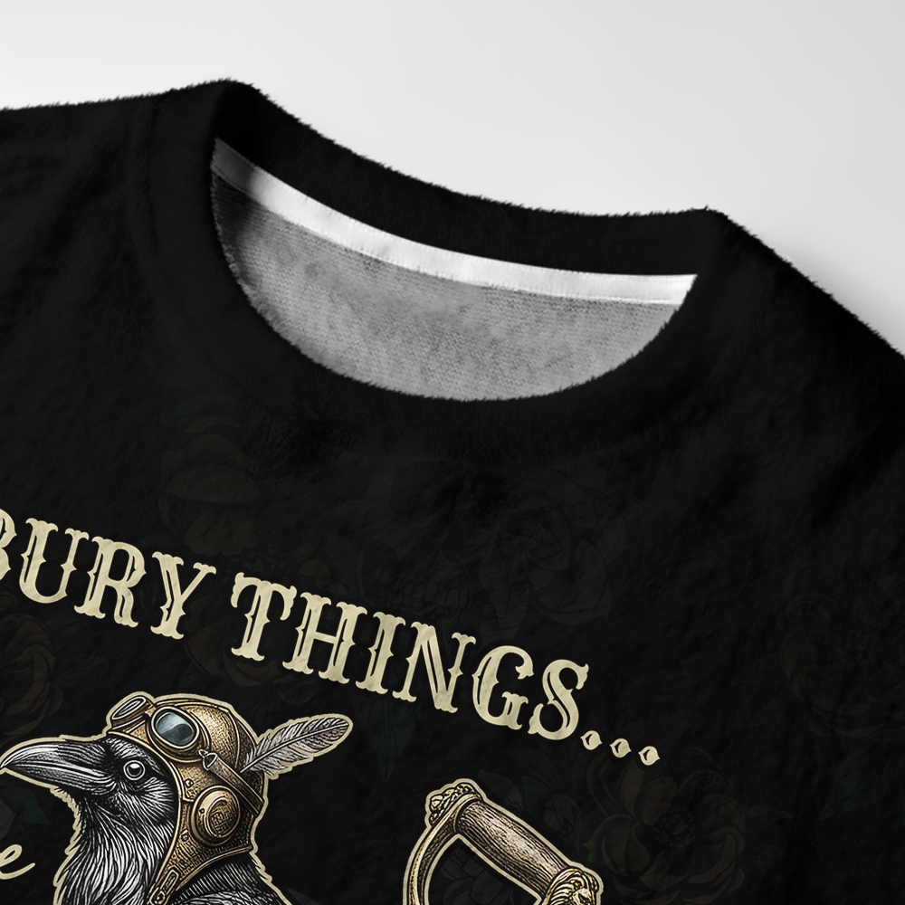 Tokyo-Tiger "I Bury Things" Dark Humor Gardening Crow Fuzzy Christmas Ugly Sweatshirt