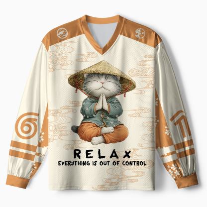 Tokyo-Tiger Zen Relax Cat Graphic Paneled Long Sleeve Jersey
