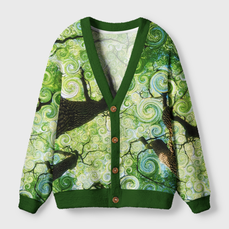 Tokyo-Tiger Swirling Tree Canopy Art Ugly Cardigan Sweater