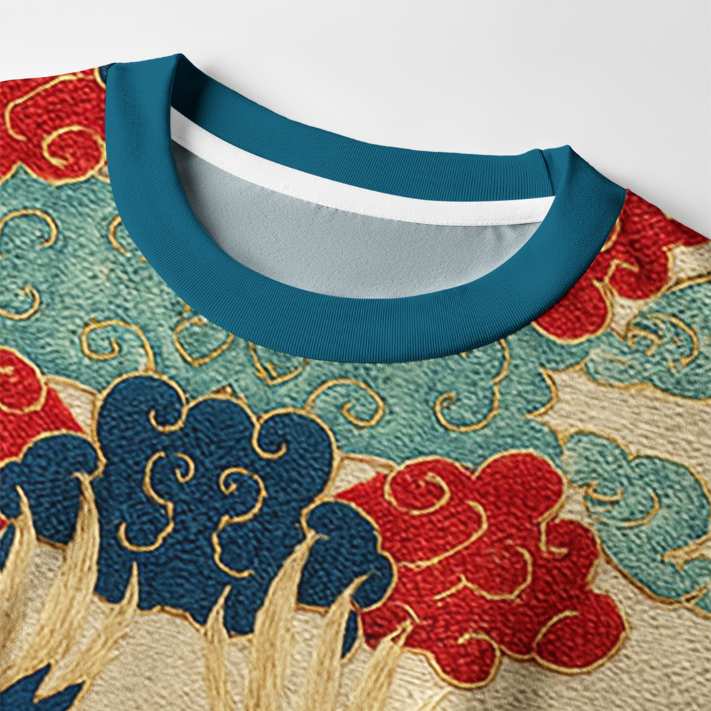 Tokyo-Tiger Vermilion Phoenixes in Brocade Skies Eco-Friendly Long Sleeve T-Shirt