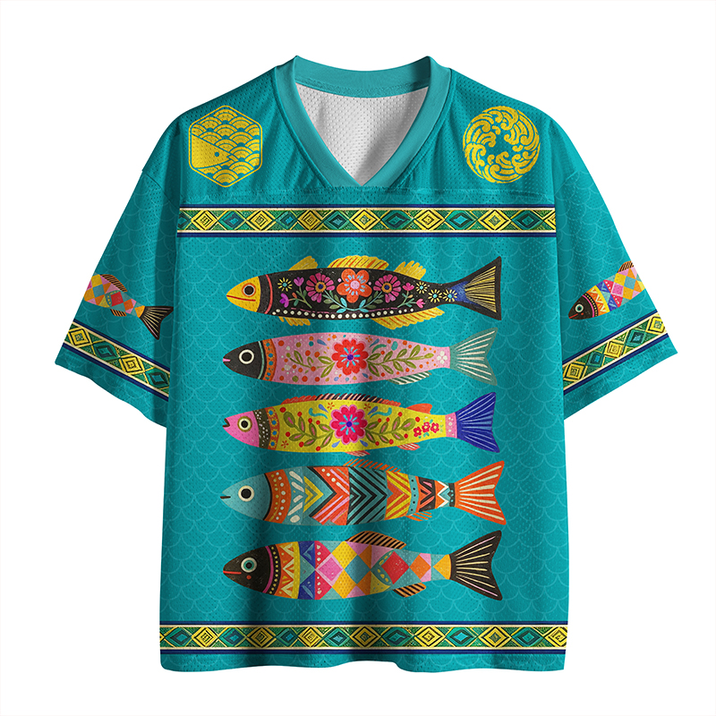 Tokyo-Tiger Colorful Patterned Fish Mesh Jersey