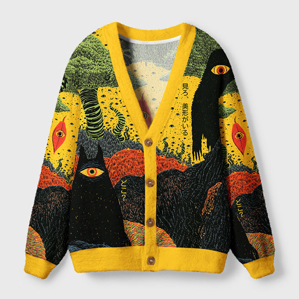 Tokyo-Tiger Watching From The Shadows Ugly Cardigan Sweater