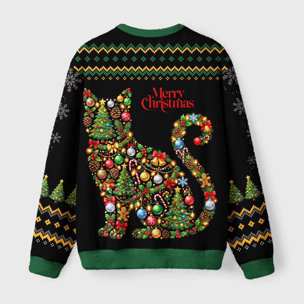 Tokyo-Tiger Jolly Christmas Kitty Fuzzy Christmas Ugly Sweatshirt