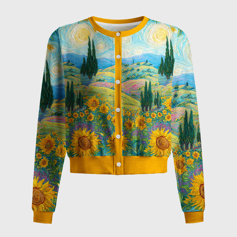 Tokyo-Tiger Van Gogh's Sunflower Dreams Women's Lightweight Cardigan