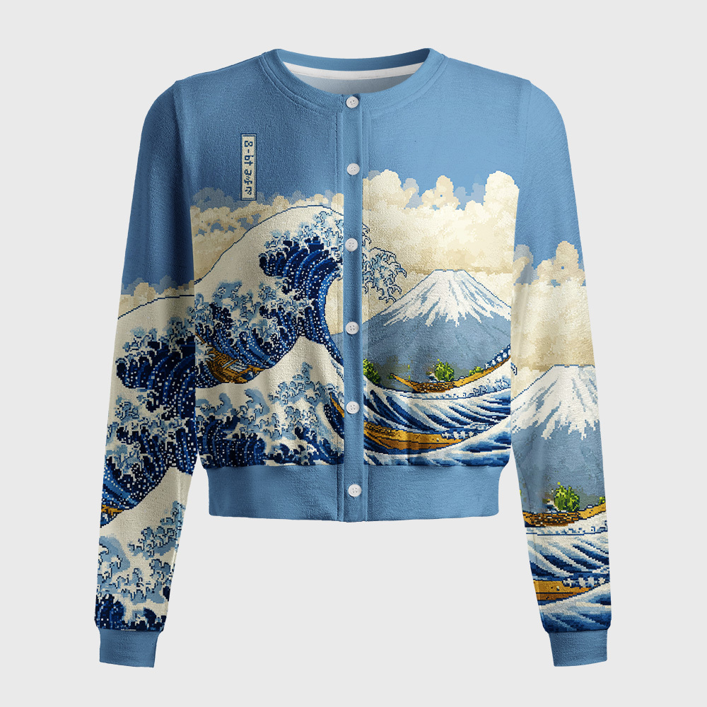Tokyo-Tiger Cartoon Ukiyo-e Waves Women's Lightweight Cardigan