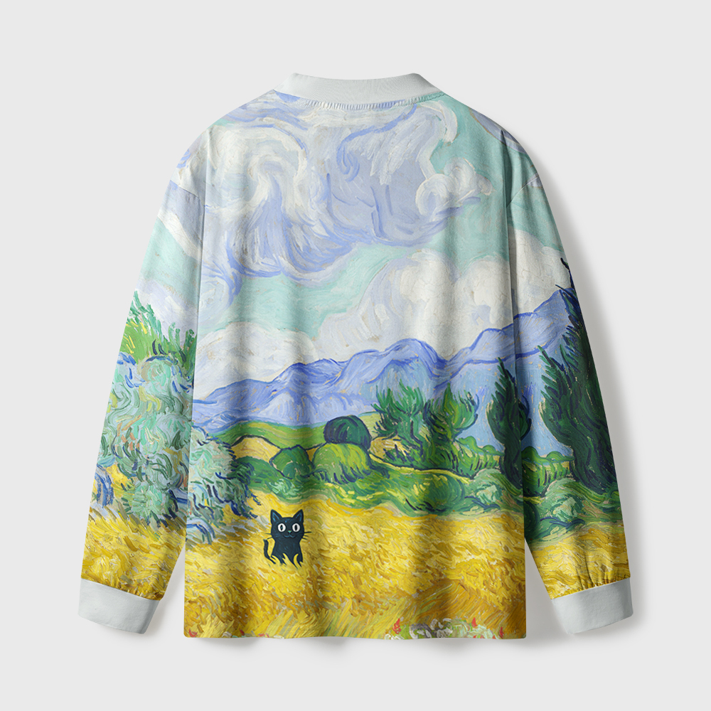 Tokyo-Tiger Black Cat In The Wheat Field Eco-Friendly Long Sleeve T-Shirt