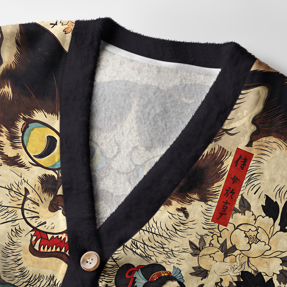 Tokyo-Tiger The Cat And The Geisha Ugly Cardigan Sweater