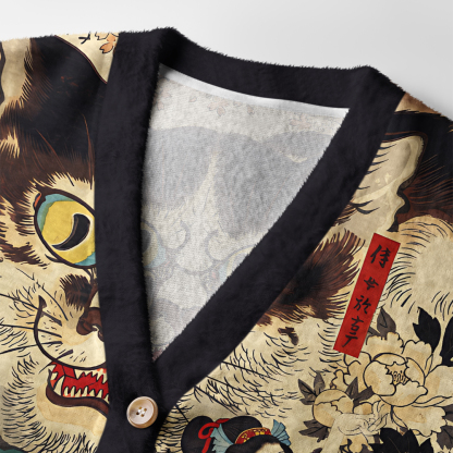 Tokyo-Tiger The Cat And The Geisha Ugly Cardigan Sweater