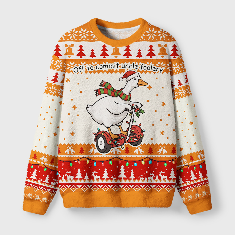 Tokyo-Tiger Funny Meme Christmas Duck Scooter Fuzzy Christmas Ugly Sweatshirt