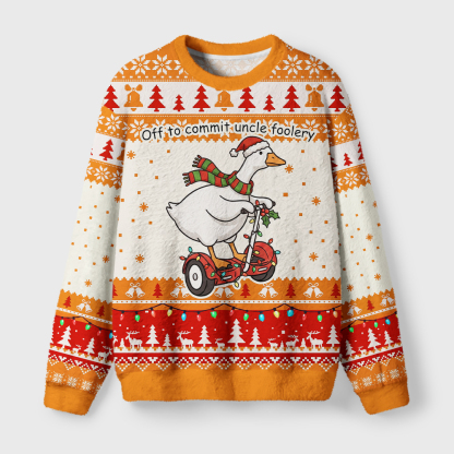 Tokyo-Tiger Funny Meme Christmas Duck Scooter Fuzzy Christmas Ugly Sweatshirt