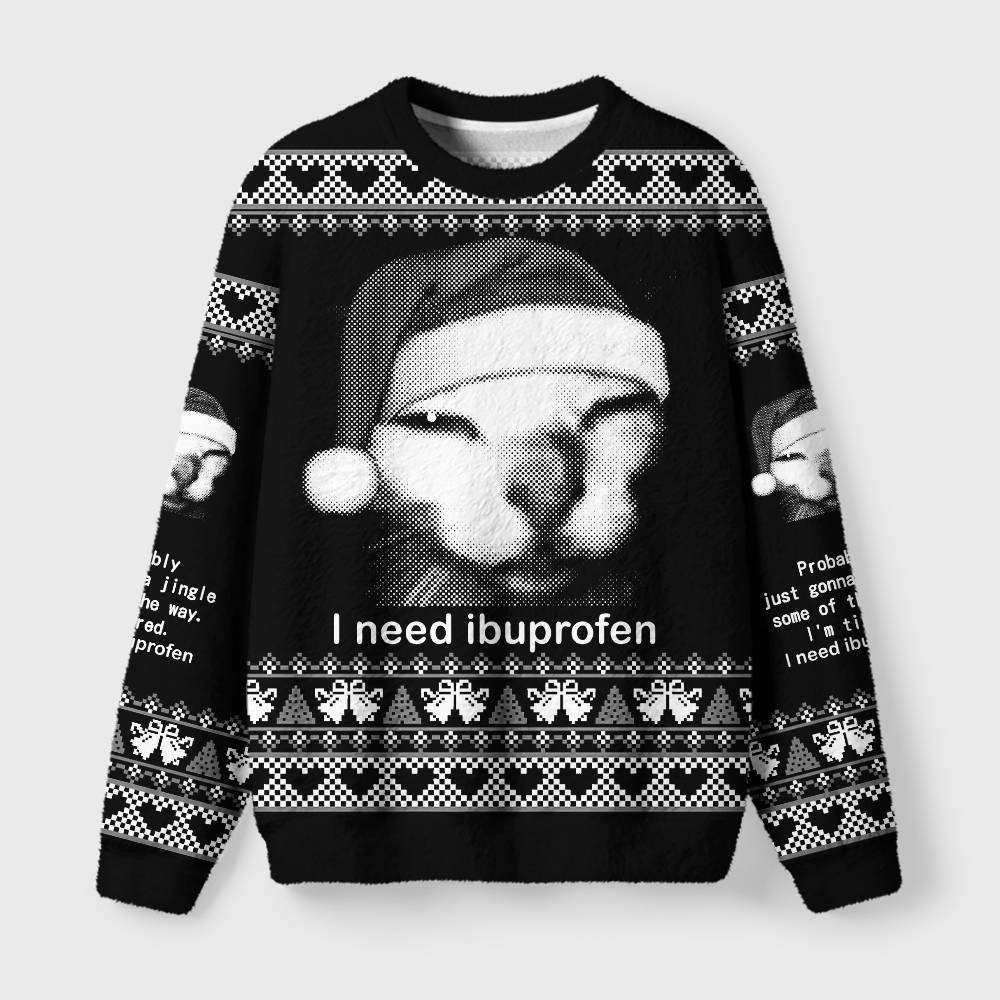 Tokyo-Tiger Blurry Cat Need Ibuprofen Fuzzy Christmas Ugly Sweatshirt