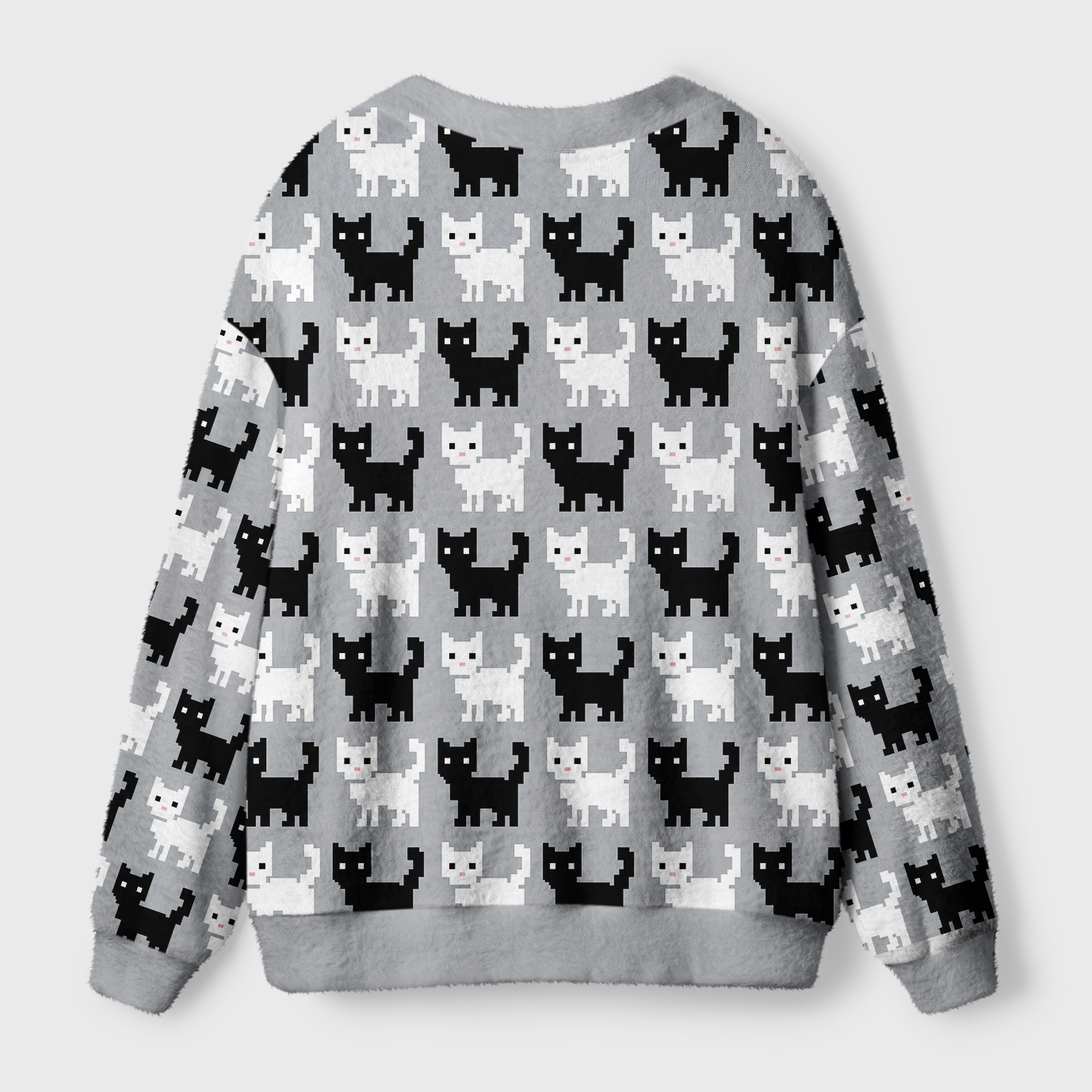 Tokyo-Tiger Retro Pixel Black White Cat Ugly Cardigan Sweater