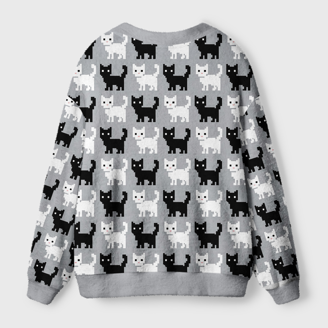 Tokyo-Tiger Retro Pixel Black White Cat Ugly Cardigan Sweater