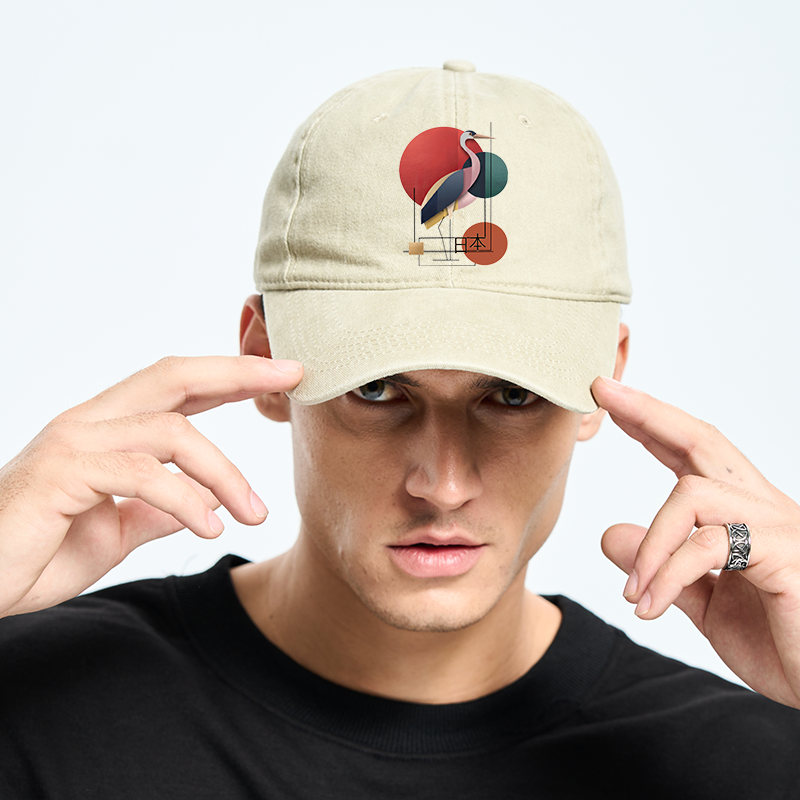 Tokyo-Tiger Geometric Crane Art Washed Cap