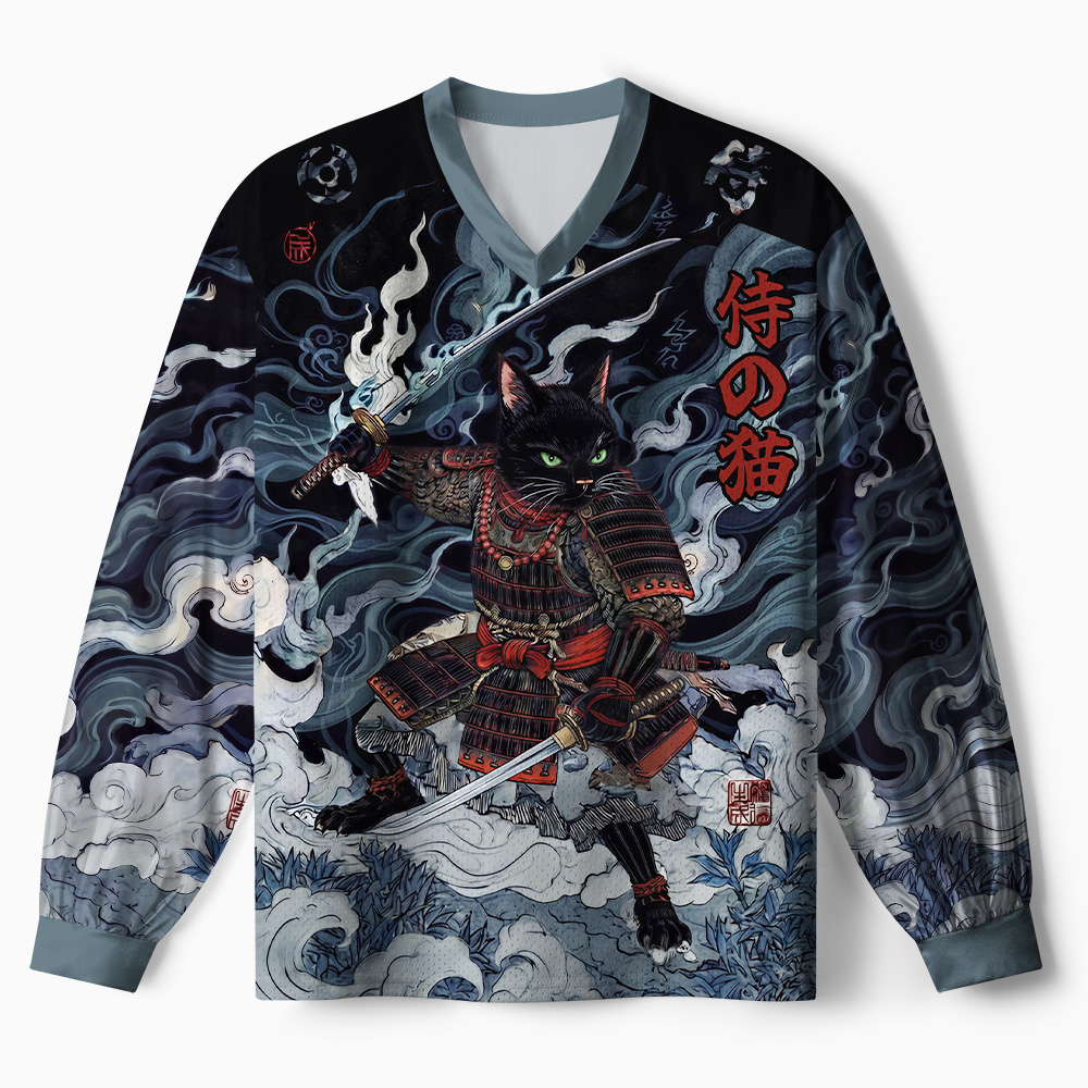 Tokyo-Tiger Shadow Samurai Cat Paneled Long Sleeve Jersey