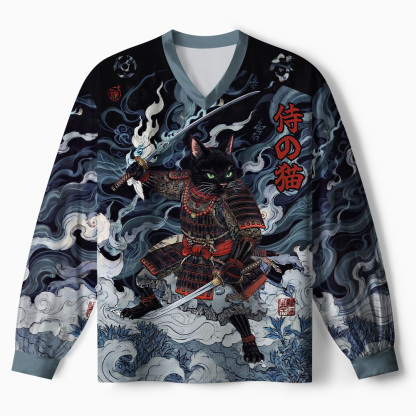 Tokyo-Tiger Shadow Samurai Cat Paneled Long Sleeve Jersey