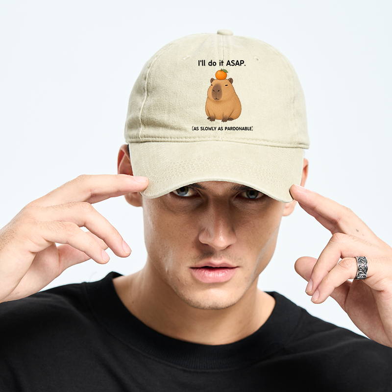 Tokyo-Tiger Slow Task Capybara Meme Washed Cap
