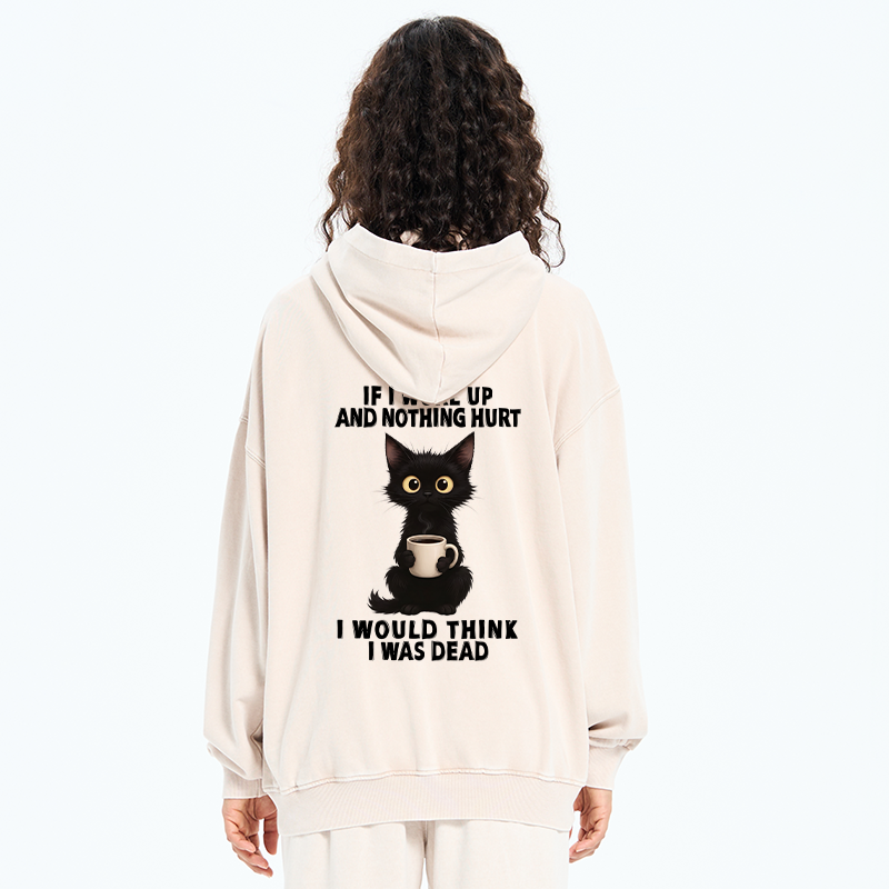 Tokyo-Tiger Funny Cute Black Cat And Coffee Meme Washed Zip Hoodie
