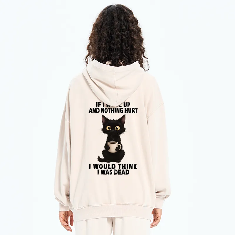 Tokyo-Tiger Funny Cute Black Cat And Coffee Meme Washed Zip Hoodie