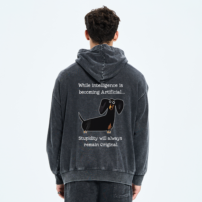 Tokyo-Tiger Dachshund Real Humor Funny Meme Washed Zip Hoodie