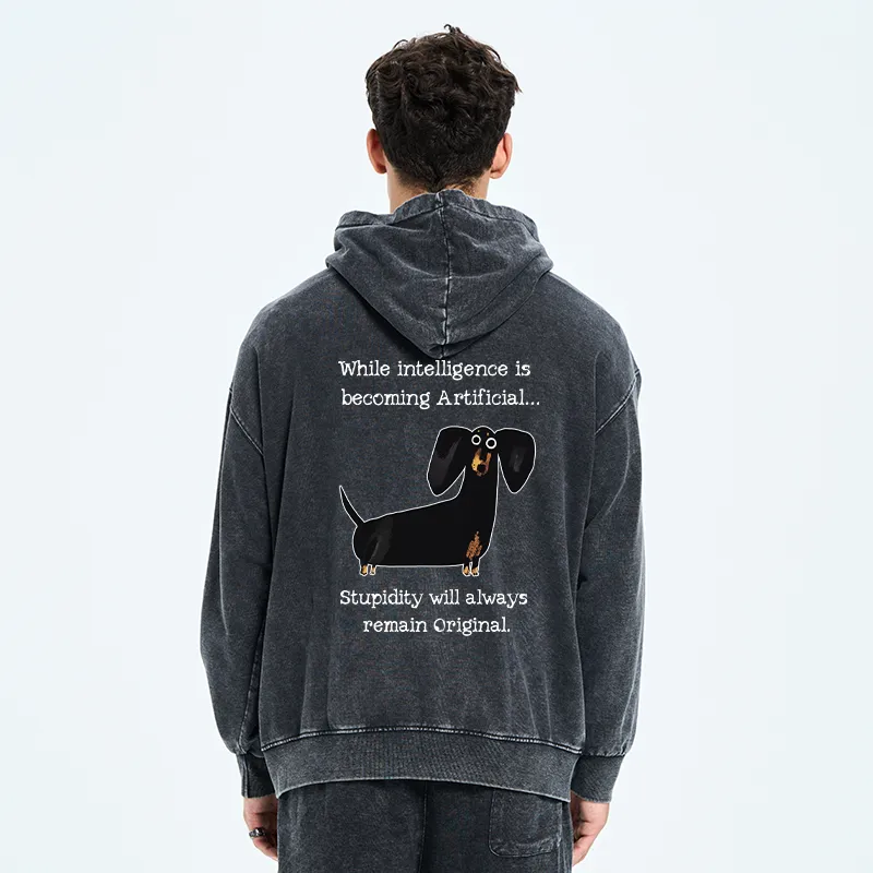 Tokyo-Tiger Dachshund Real Humor Funny Meme Washed Zip Hoodie