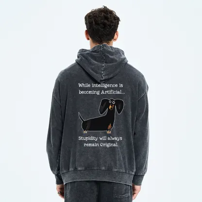 Tokyo-Tiger Dachshund Real Humor Funny Meme Washed Zip Hoodie