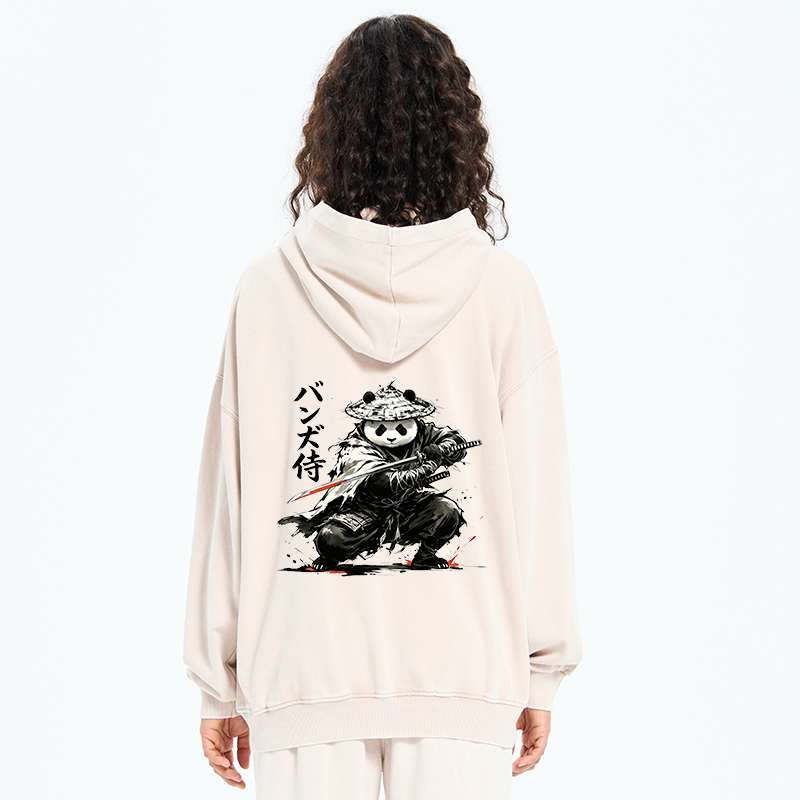 Tokyo-Tiger Panda Samurai Warrior Washed Zip Hoodie