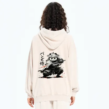 Tokyo-Tiger Panda Samurai Warrior Washed Zip Hoodie