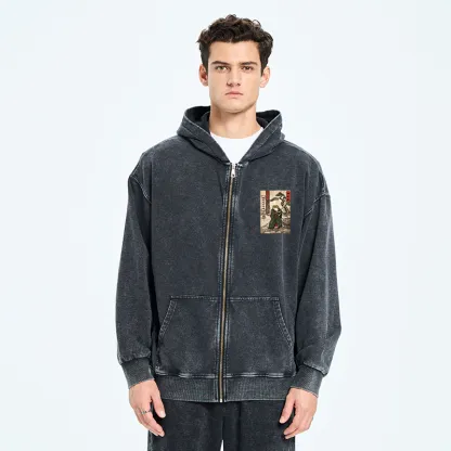 Tokyo-Tiger Samurai Frog Training Washed Zip Hoodie