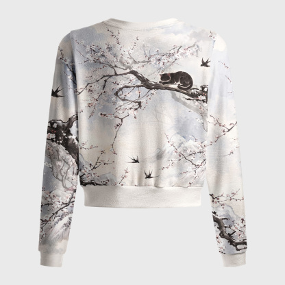 Tokyo-Tiger Oriental Ink Painting Sleeping Black Cat Women's Lightweight Cardigan