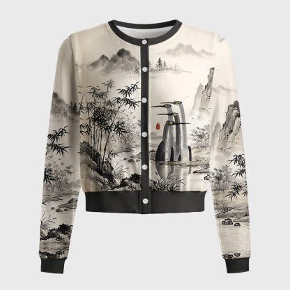 Tokyo-Tiger Japanese Crane Poster Women's Lightweight Cardigan
