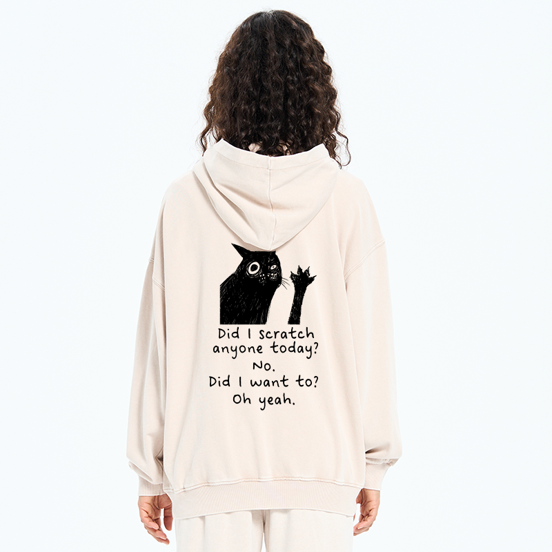 Tokyo-Tiger Black Cat Scratches People Washed Zip Hoodie