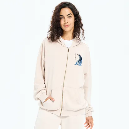 Tokyo-Tiger Keep Calm Penguin Washed Zip Hoodie