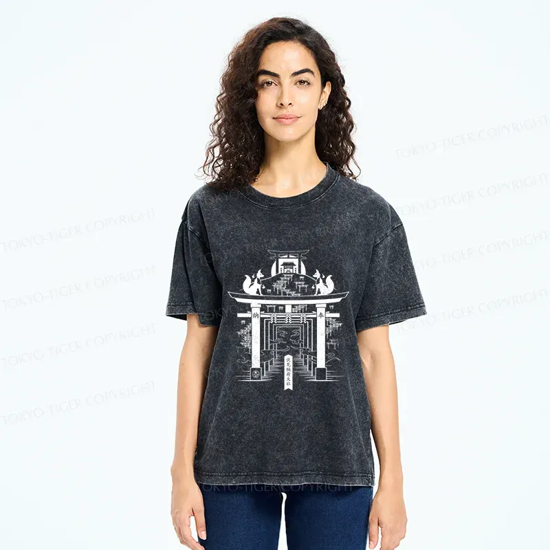 Tokyo-Tiger Fushimi Inari Taisha Shrine Washed T-Shirt