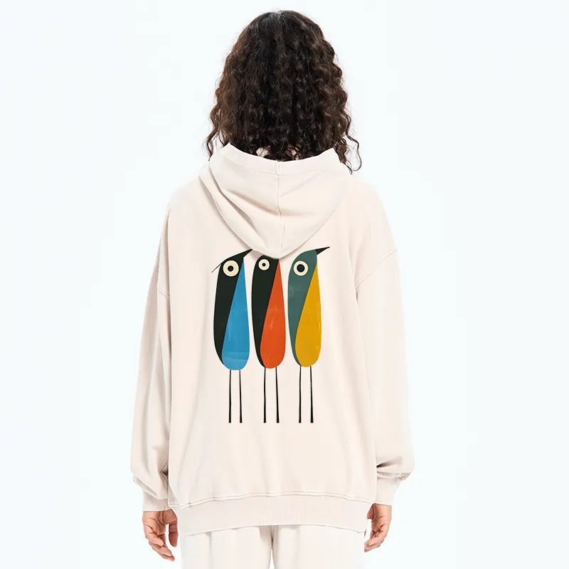 Tokyo-Tiger Bold Shape Birds Washed Zip Hoodie